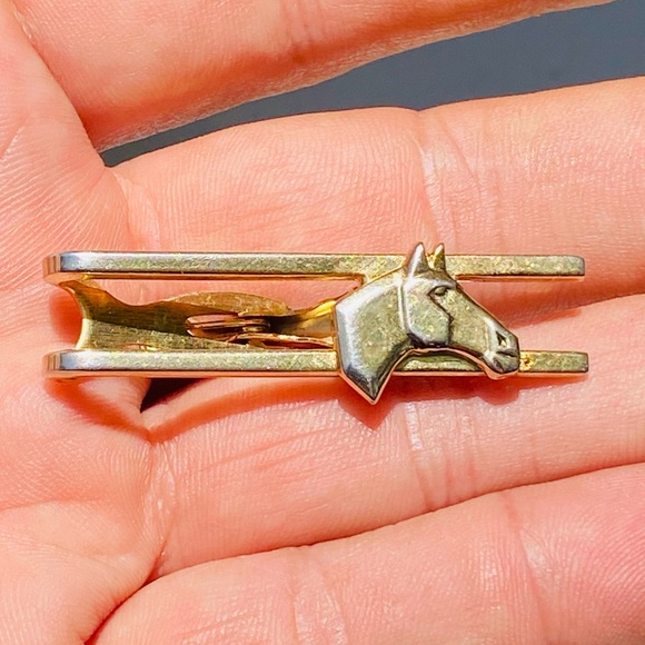 Vintage Hickok USA Horse Tie Clip Bar Clasp Gold Tone Double Bar - Picture 1 of 6